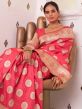 Peach Party Wear Zari Woven Saree In Silk