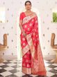 Peach Party Wear Zari Woven Saree In Silk