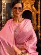 Pink Party Wear Woven Saree In Satin