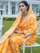Yellow Woven Party Wear Saree In Chikankari