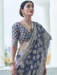 Grey Woven Party Wear Saree In Chikankari