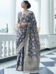 Grey Woven Party Wear Saree In Chikankari