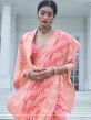 Peach Party Wear Woven Saree In Chikankari