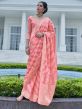 Peach Party Wear Woven Saree In Chikankari