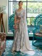 Grey Chikankari Party Wear Saree In Silk