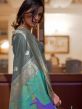 Grey Woven Traditional Saree In Handloom Silk