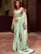 Green Floral Printed Saree In Satin