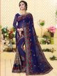 Blue Floral Embroidered Saree In Georgette