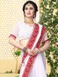 White Festive Georgette Saree With Embroidery