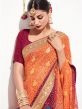 Orange And Maroon Bandhani Print Georgette Saree