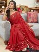 Red Embroidered Festive Saree In Chiffon