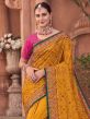Yellow Embroidered Wedding Wear Saree In Silk