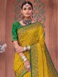 Yellow Mirror Embroidered Silk Saree