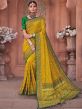 Yellow Mirror Embroidered Silk Saree