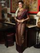 Brown Foil Printed Silk Saree