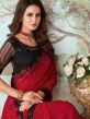 Red Cocktail Wear Embroidered Saree In Silk