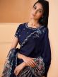 Blue Sequins Embellished Saree In Satin