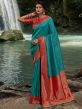 Blue Woven Wedding Saree With Blouse