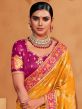 Yellow And Pink Embroidered Half N Half Saree