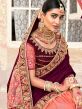 Purple And Peach Half N Half Saree With Embroidery