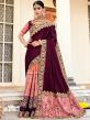 Purple And Peach Half N Half Saree With Embroidery