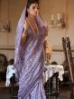 Purple Printed Casual Saree In Cotton