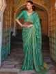 Turquoise Printed Festive Saree In Brasso