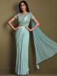 Blue Pre-Stitched Crepe Saree With Embroidery