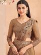 Brown Pre-Stitched Cocktail Saree In Satin