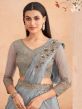 Blue Embroidered Pre-Stitched Cocktail Saree In Satin