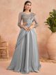 Blue Embroidered Pre-Stitched Cocktail Saree In Satin