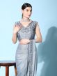 Silver Pre-Stitched Satin Saree With Blouse