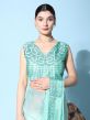 Turquoise Stone Embellished Pre-Stitched Saree