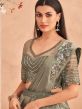 Grey Pre-Stitched Ruffle Saree In Satin