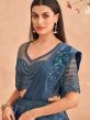 Blue Sequined Pre-Sticted Saree In Satin