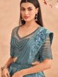 Blue Bridesmaid Ruffle Style Satin Saree
