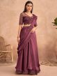 Magenta Pre-Stitched Satin Saree With Embroidery