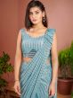 Blue Embroidered Pre-Stitched Saree In Lycra