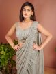 Grey Sequined Pre-Stithed Saree In Lycra