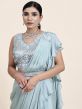 Blue Pre-Stitched Ruffle Saree In Chiffon
