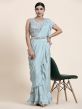 Blue Pre-Stitched Ruffle Saree In Chiffon