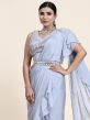 Silver Pre-Stitched Saree With Embroidered Blouse