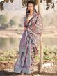 Grey Floral Printed Festive Saree In Cotton