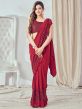 Red Sequined Ruffle Saree In Lycra
