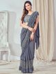 Grey Sequined Pre-Stitched Saree In Lycra