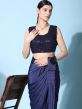 Blue Pre-Draped Saree With Embroidered Blouse