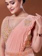 Peach Hand Work Pre-Stitched Saree In Crepe