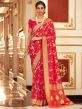 Pink Bridal Bandhani Saree In Chiffon