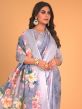 Purple Floral Casual Wear Saree In Cotton