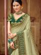 Green Stone Embellished Saree In Art Silk